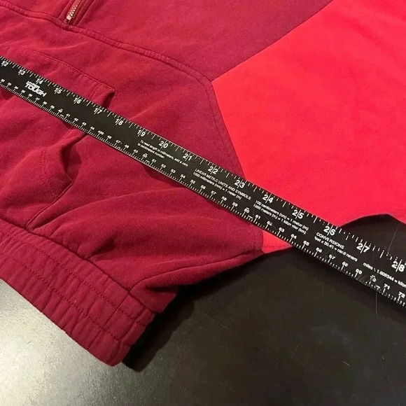 🍀2/$22 Tommy Hilfiger 1/4 Zip Cropped Oversized Sweatshirt Red Womens Medium - Picture 7 of 9